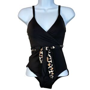 Sunn Lab Swim One Piece Black Swimsuit Crossover Front Removable Belt Sz XS NWT